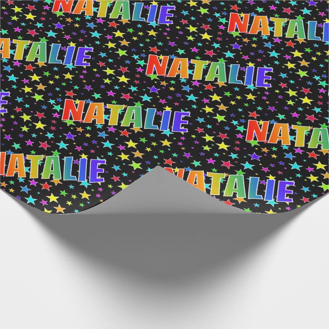 Papel De Presente Arco-Íris Nome "NATALIE" + Estrelas (Ponta)