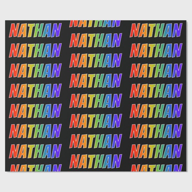 Papel De Presente Arco-Íris Nome "NATHAN"; Divertido e Colorido (Aberto)