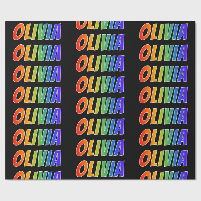 Papel De Presente Arco-Íris Nome "OLIVIA"; Divertido e Colorido (Aberto)