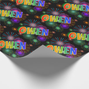 Papel De Presente Arco-Íris Nome "OWEN" + Fireworks
