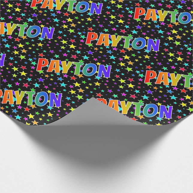 Papel De Presente Arco-Íris Nome "PAYTON" + Estrelas (Ponta)