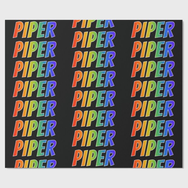 Papel De Presente Arco-Íris Nome "PIPER"; Divertido e Colorido (Aberto)