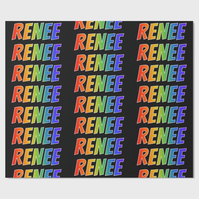 Papel De Presente Arco-Íris Nome "RENEE"; Divertido e Colorido (Aberto)