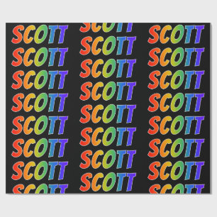 Papel De Presente Arco-Íris Nome "SCOTT"; Divertido e Colorido