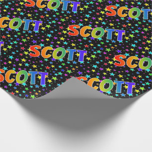 Papel De Presente Arco-Íris Nome "SCOTT" + Estrelas