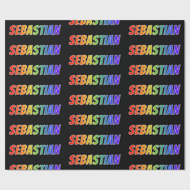 Papel De Presente Arco-Íris Nome "SEBASTIAN"; Divertido e Colorido (Aberto)
