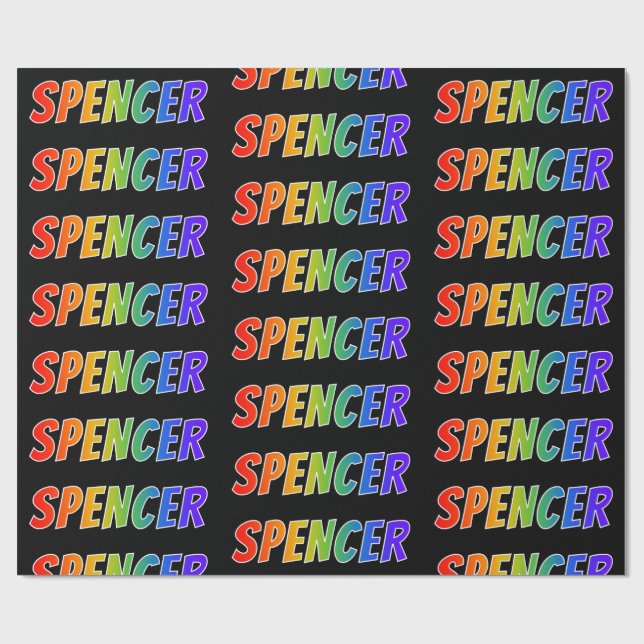 Papel De Presente Arco-Íris Nome "SPENCER"; Divertido e Colorido (Aberto)