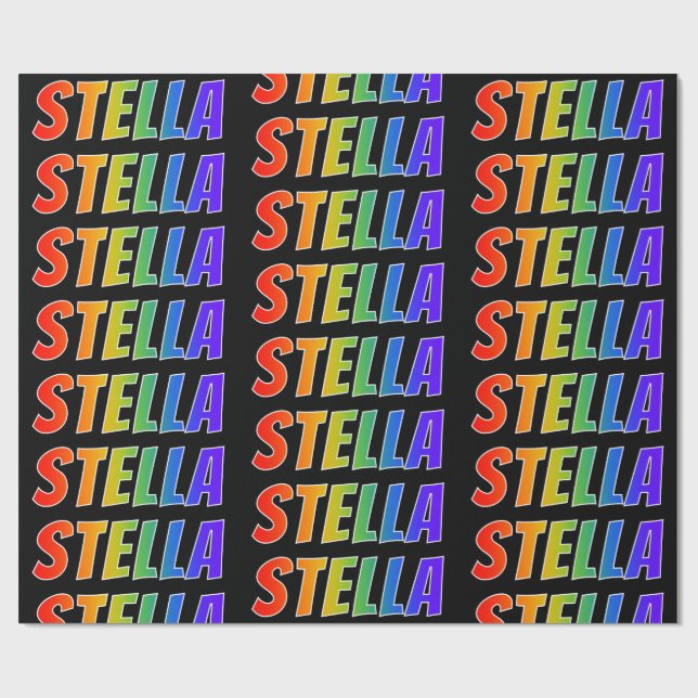 Papel De Presente Arco-Íris Nome "STELLA"; Divertido e Colorido (Aberto)