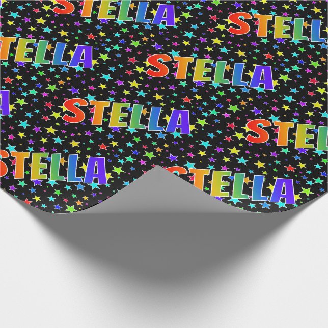Papel De Presente Arco-Íris Nome "STELLA" + Estrelas (Ponta)