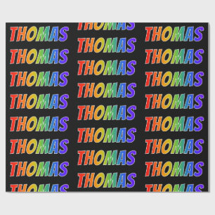 Papel De Presente Arco-Íris Nome "THOMAS"; Divertido e Colorido