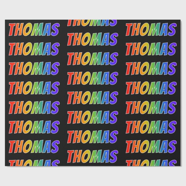 Papel De Presente Arco-Íris Nome "THOMAS"; Divertido e Colorido (Aberto)