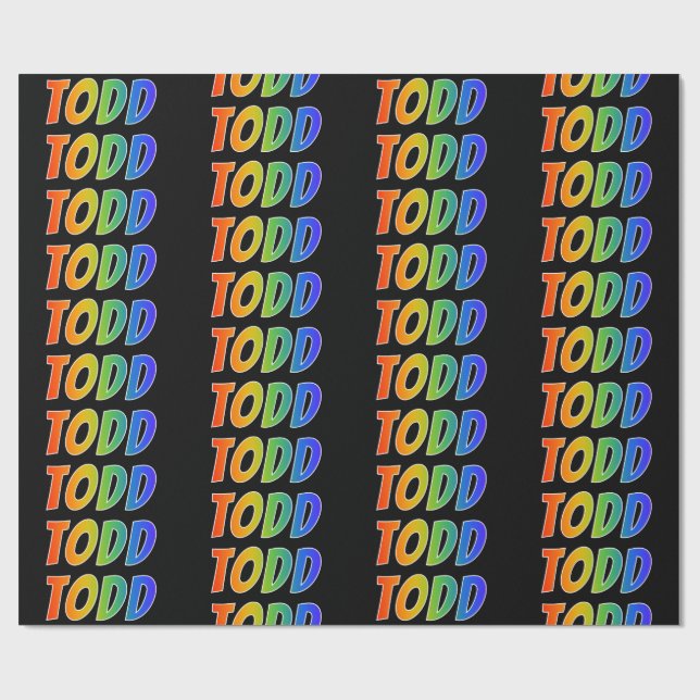 Papel De Presente Arco-Íris Nome "TODD"; Divertido e Colorido (Aberto)