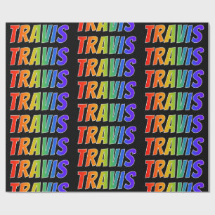 Papel De Presente Arco-Íris Nome "TRAVIS"; Divertido e Colorido
