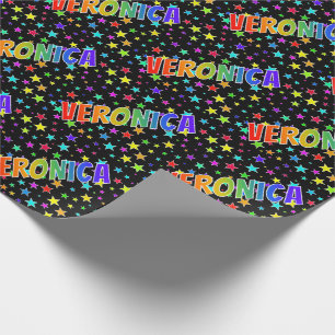 Papel De Presente Arco-Íris Nome "VERONICA" + Estrelas