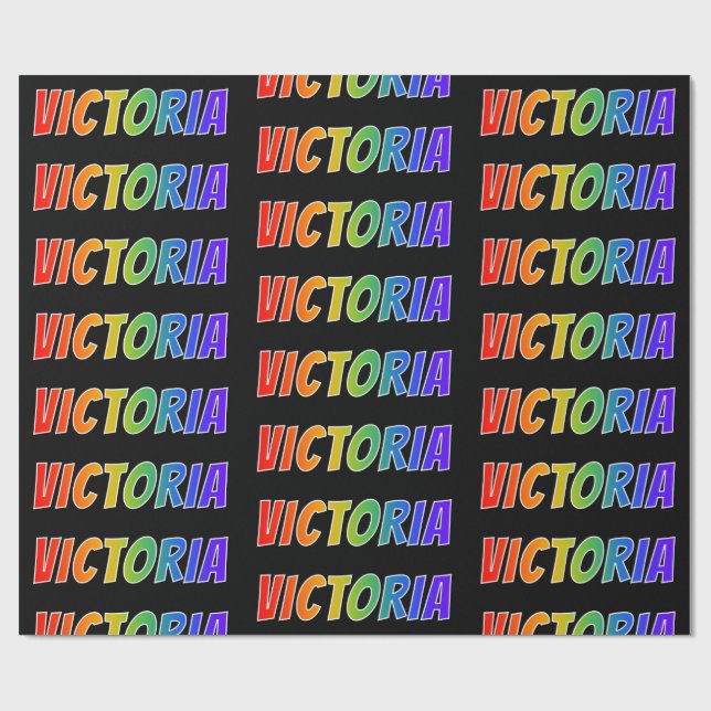 Papel De Presente Arco-Íris Nome "VICTORIA"; Divertido e Colorido (Aberto)