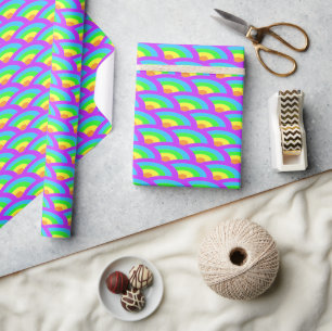 Papel De Presente arco-íris Ondas neon