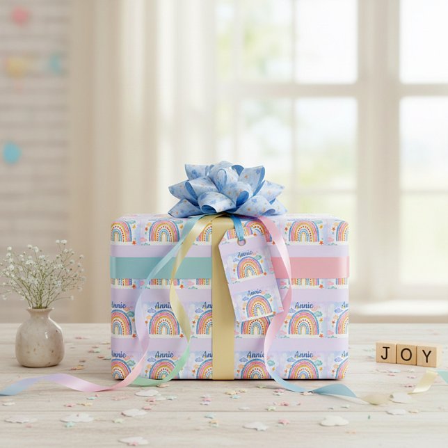 Papel De Presente Arco-íris pastel personalizado fofo (Criador carregado)