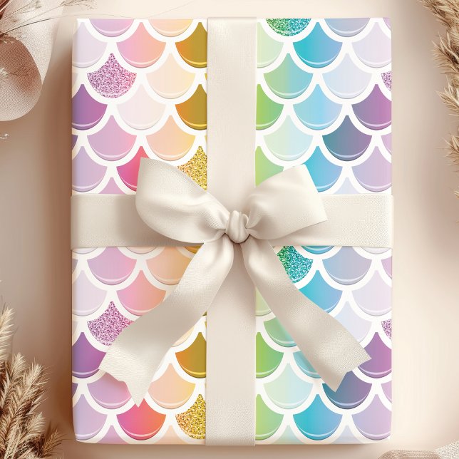 Papel De Presente Arco-Íris Peixes Sereia Dimensionam Padrões Náutic (Criador carregado)