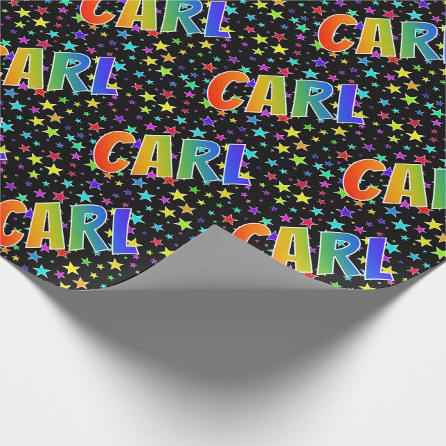Papel De Presente Arco-íris Primeiro Nome "CARL" + Estrelas (Ponta)