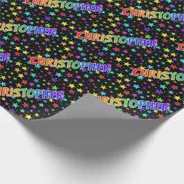 Papel De Presente Arco-íris Primeiro Nome "CHRISTOPHER" + Estrelas