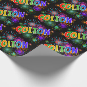 Papel De Presente Arco-íris Primeiro Nome "COLTON" + Fogos de Artifí