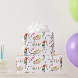 Papel De Presente Arco-íris Unicórnio Aniversário Nome Personalizado
