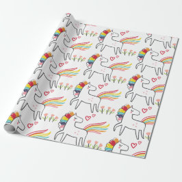 Papel De Presente Arco-íris Unicórnio Aniversário Nome Personalizado