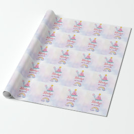 Papel De Presente Arco-íris Unicórnio Pastel Aniversário de Qualquer