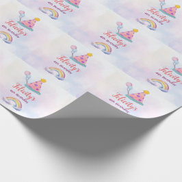 Papel De Presente Arco-íris Unicórnio Pastel Aniversário de Qualquer