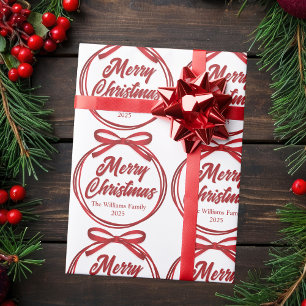 Papel De Presente Arco Red Ribbon com Script de Natal Feliz