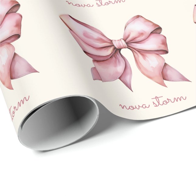 Papel De Presente Arco Rosa De Tendência Personalizado Com Monograma (Ponta do rolo)