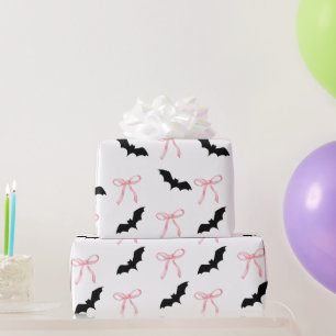 Papel De Presente arco rosa e morcego de halloween Coquette