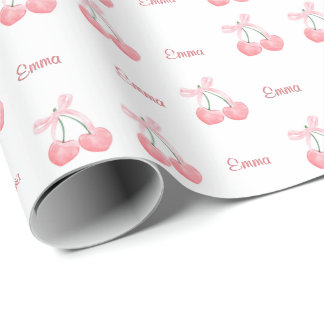 Papel De Presente Arco rosa e nome personalizado de cereja