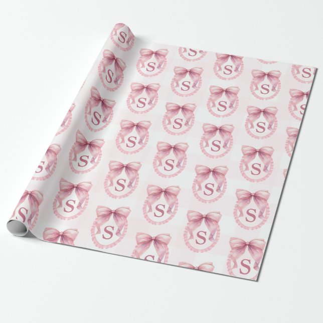 Papel De Presente Arco Rosa Fofo Inicial Personalizado Coquette (Desenrolado)