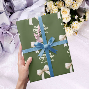 Papel De Presente Arco verde-oliva retro Natal