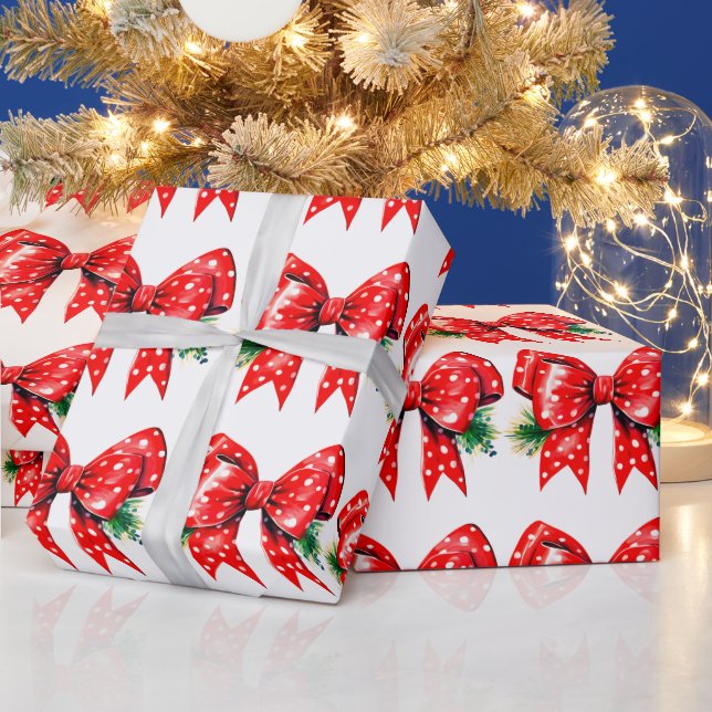 Papel De Presente Arco Vermelho com Papel de Mola Holly White (Feriados)