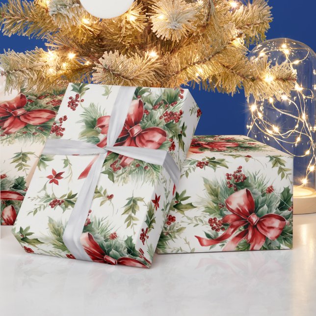 Papel De Presente Arco vermelho em verduras de férias (Feriados)