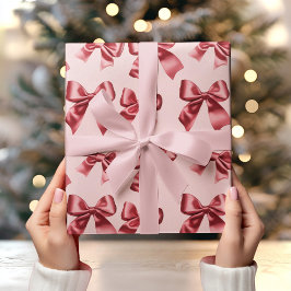 Papel De Presente Arco Vermelho Natal em Fundo Rosa