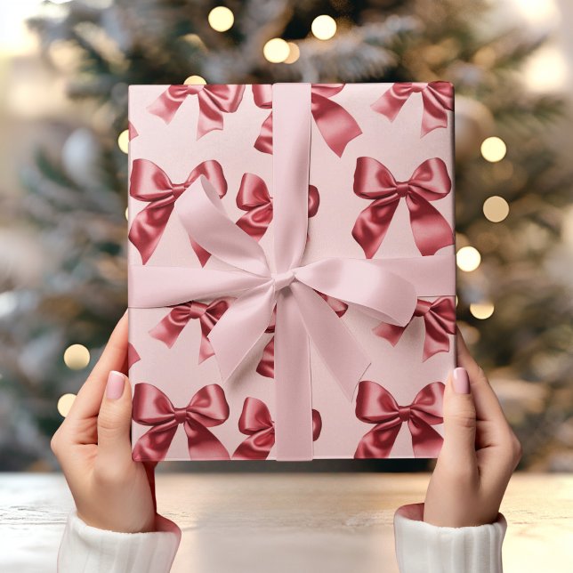 Papel De Presente Arco Vermelho Natal em Fundo Rosa (Criador carregado)