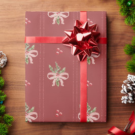 Papel De Presente Arcos Botânicos Vermelho Rústico Natal