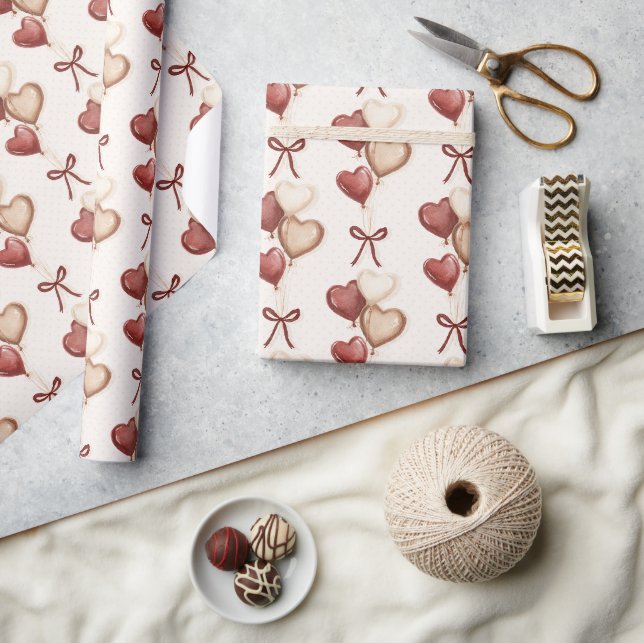 Papel De Presente Arcos Corações Brancos Creme Vermelho Amor (Artesanato)