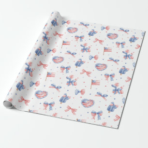 Papel De Presente Arcos de Aquarela Preppy Padrão 4 de Julho