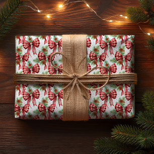 Papel De Presente Arcos de Cheque de Gingham Vermelho Natal