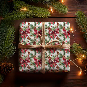 Papel De Presente Arcos de Cheque de Gingham Vermelho Natal