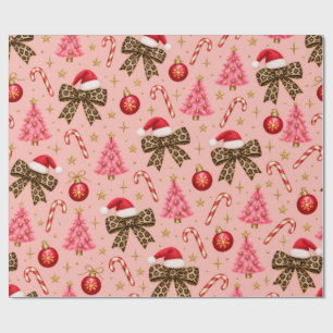 Papel De Presente Arcos de Leopardo Rosa Padrão de Natal