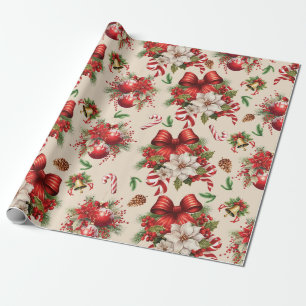 Papel De Presente Arcos de Natal Bells Flores Candy Cane