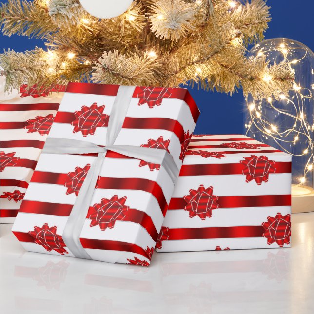 Papel De Presente Arcos de Natal de Faixa Vermelha e Branca Feriado (Feriados)