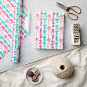 Papel De Presente Arcos de Turquesa e Rosa de Coquetes de Aquarela