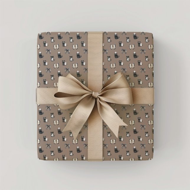 Papel De Presente Arcos e fantasmas de gatos pretos (Black Cats and Bows Wrapping Paper)