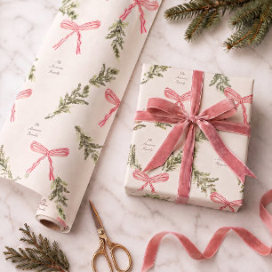 Papel De Presente Arcos Pessoais Cor-de-Rosa Vegetação Natal Préppy